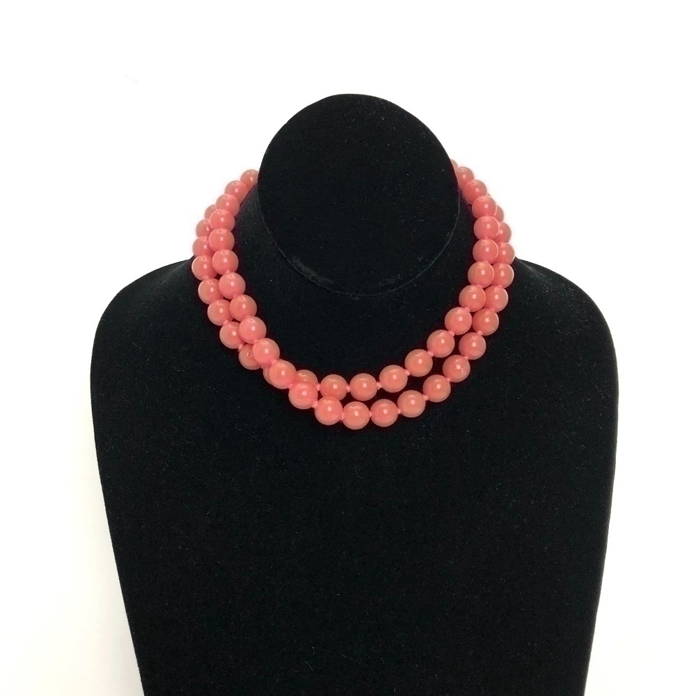 Vintage Watermelon Pink Jade Beaded Necklace
